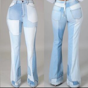 Aphrodite Jeans Womens Patchwork Low Rise Bootcut Flare Jeans Sz 13